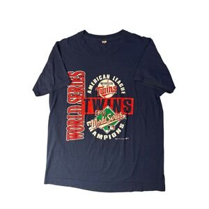 Vintage 1991 Minnesota Twins World Series Champions T-Shirt Screen Stars XL Navy